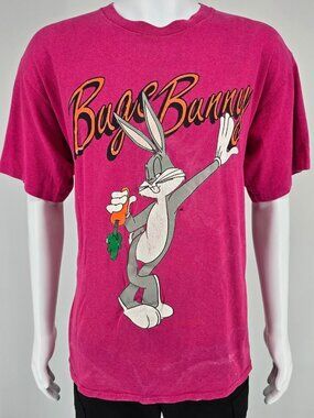 Distressed Vintage 1990s Velva Sheen Bugs Bunny Striped Pink T-Shirt (L/XL)